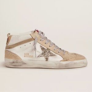 Golden Goose Midstar Sneakers with Silver Glitter Star